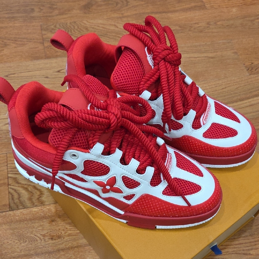 LV/Vuitton Red and White Sneakers - Picture 4 of 15